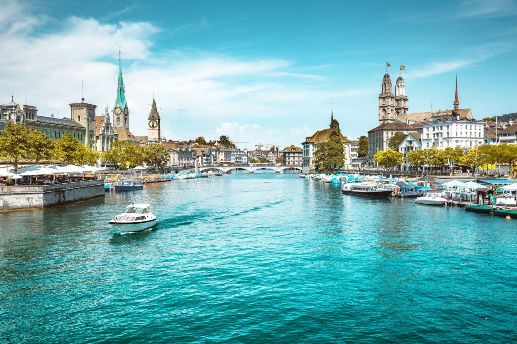 View over Zurich which is a financial center in Switzerland.