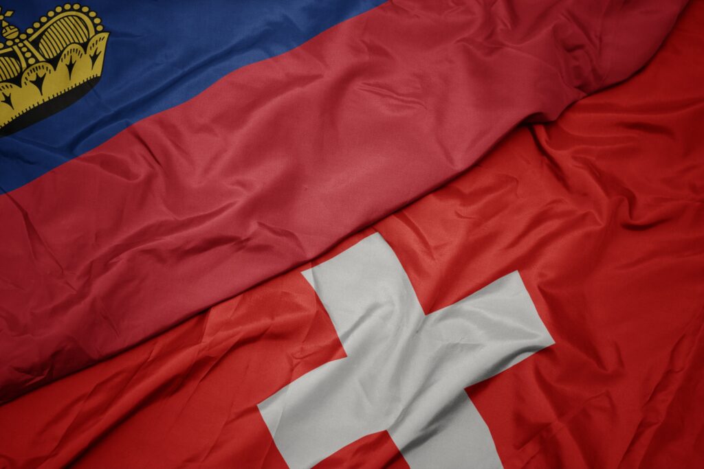 Flags of Liechtenstein and Switzerland