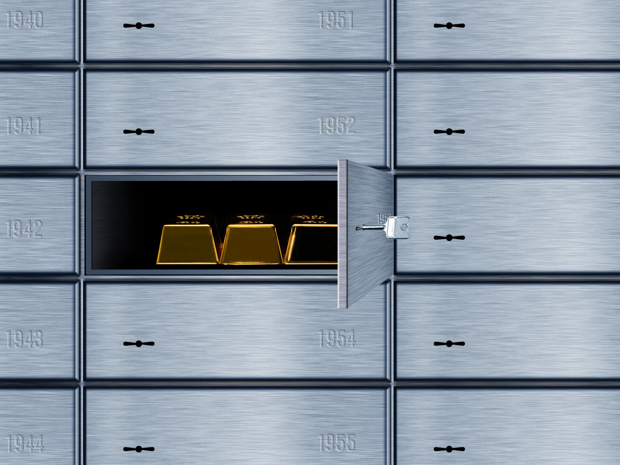 Opened safe deposit box with stored gold