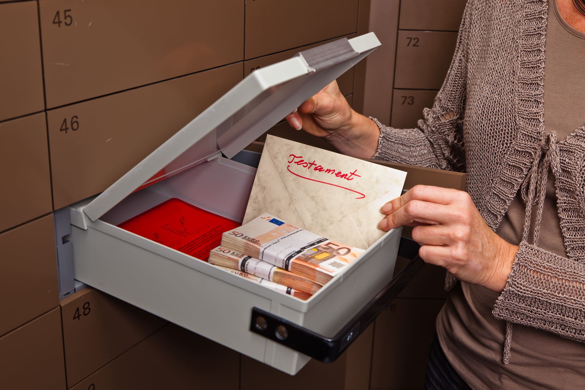 Safe deposit box with various contents